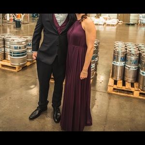 Plum David’s bridal belted long dress